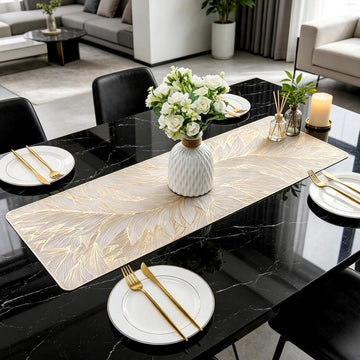 Evevda 36 Inch Gold Plastic Table Runner Heat Resistant Vinyl Table Runner