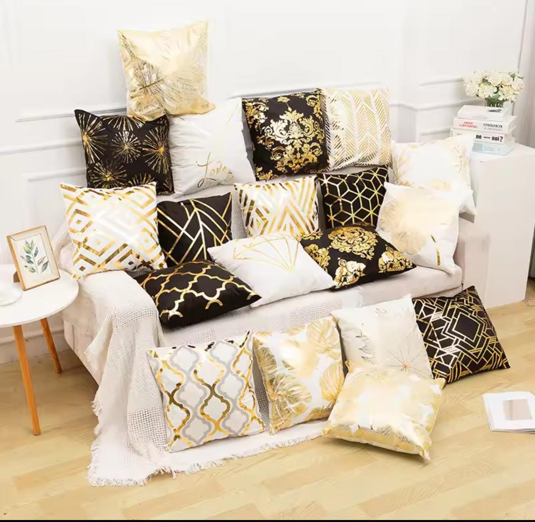 White and Gold Velvet Cushion Covers –  Soft Decorative Throw Pillow Cases, 16x16 inch HZ BEDDING