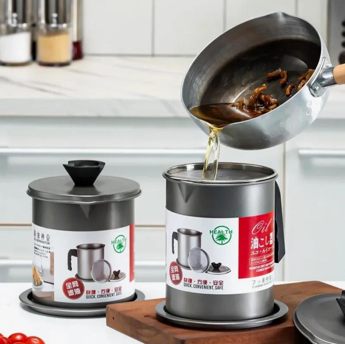 Oil Filter Pot Oil Strainer Pot Stainless Steel Grease Strainer Oil Storage Pot Oil Container HZ BEDDING