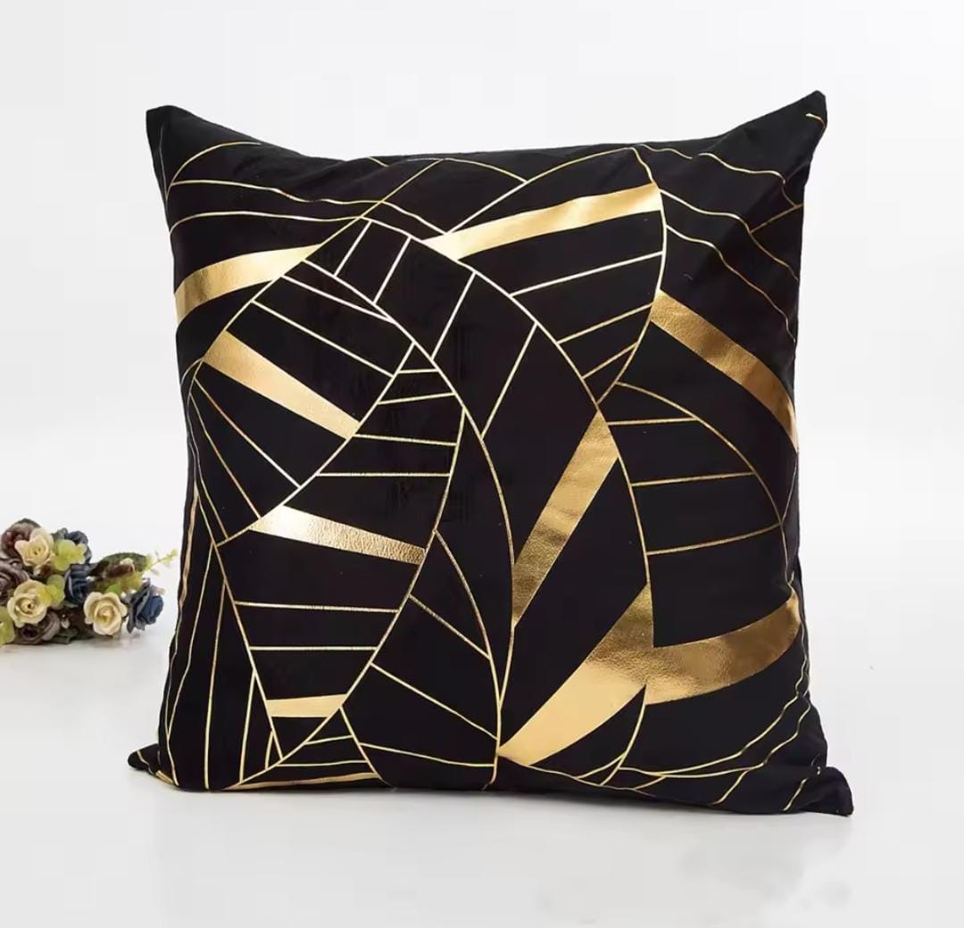 Black and Gold Velvet Cushion Covers –  Soft Decorative Throw Pillow Cases, 16x16 inch for Sofa, Bed, Car, Living Room Black and Gold Velvet Cushion Covers – Soft Decorative Throw Pillow Cases, 16x16 inch HZ BEDDING