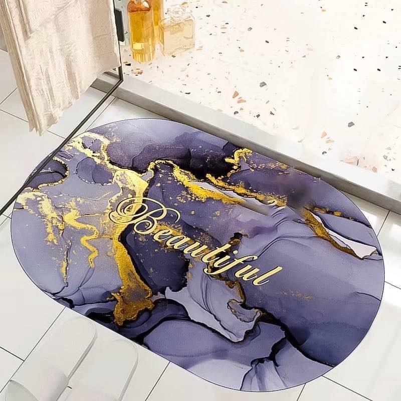 Marble Design Oval Absorbent Antislip Door Mat HZ BEDDING