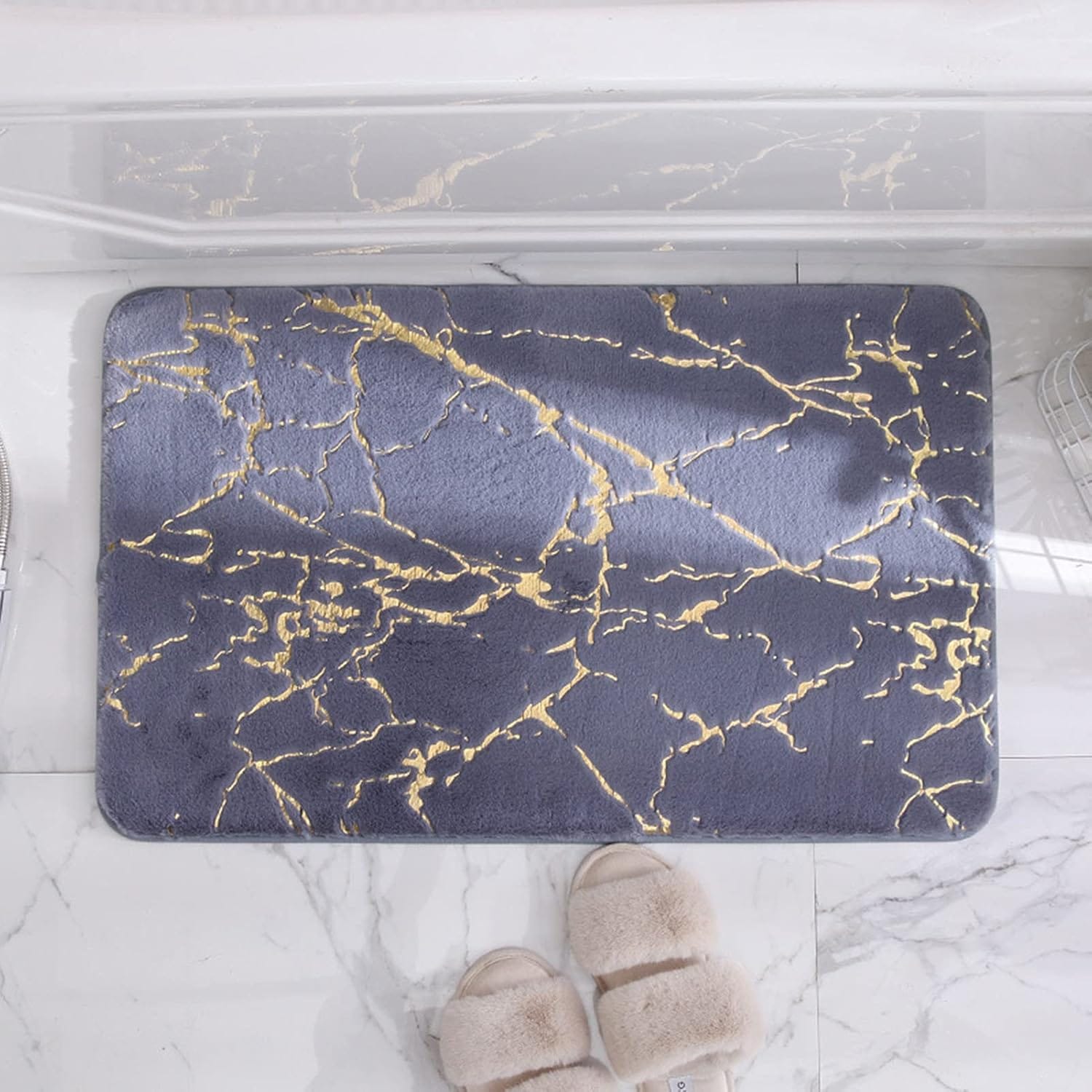 Memory Foam Bath Mat Marble Design Bathroom Rugs Super Water Absorbent Bath Mats for Bathroom Machine Washable Bath Rugs 40X60CM Marble Design HZ BEDDING