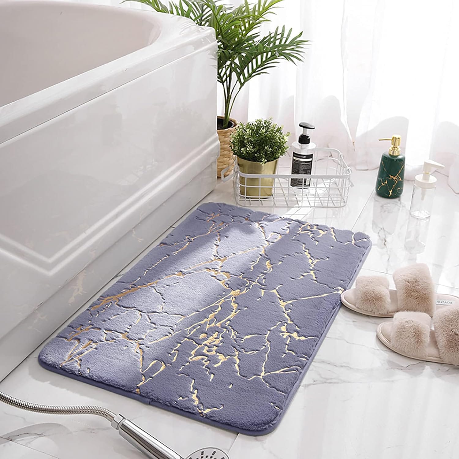 Memory Foam Bath Mat Marble Design Bathroom Rugs Super Water Absorbent Bath Mats for Bathroom Machine Washable Bath Rugs 40X60CM Marble Design HZ BEDDING