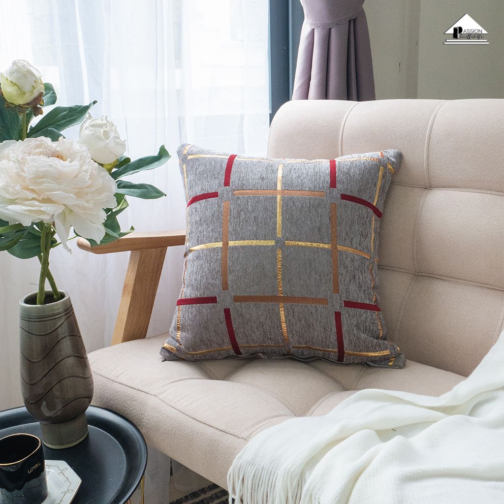 Plaid Bronzing Chenille Cushion Cover 16x16 HZ BEDDING