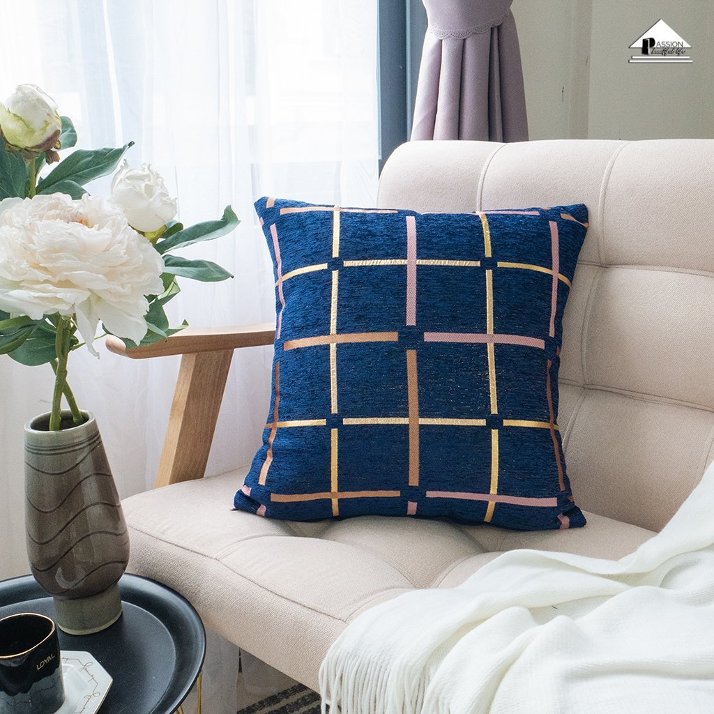 Plaid Bronzing Chenille Cushion Cover 16x16 HZ BEDDING