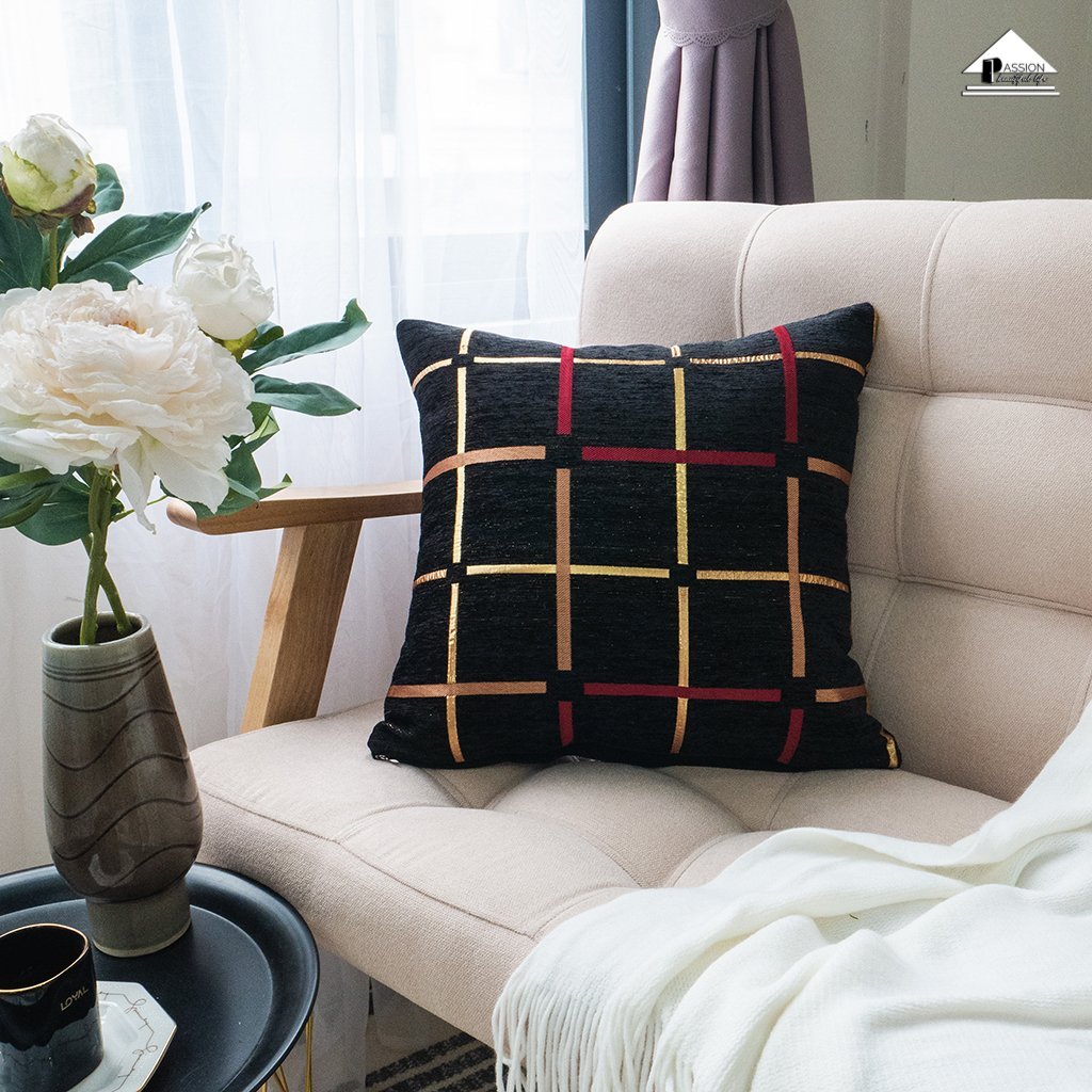 Plaid Bronzing Chenille Cushion Cover 16x16 HZ BEDDING
