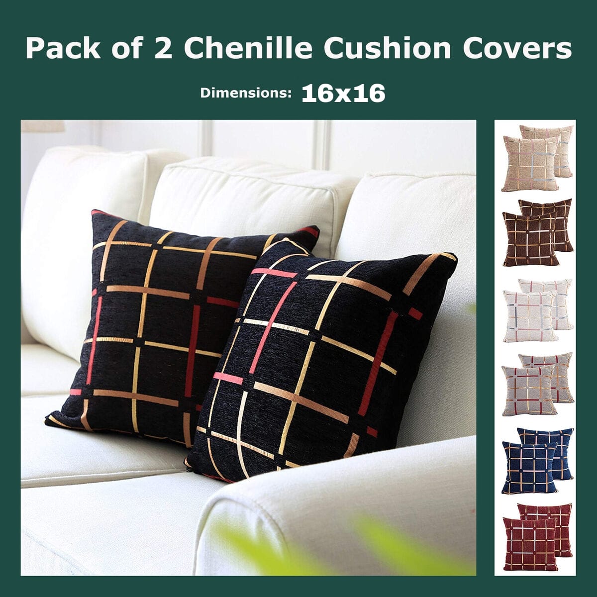 Plaid Bronzing Chenille Cushion Cover 16x16 HZ BEDDING
