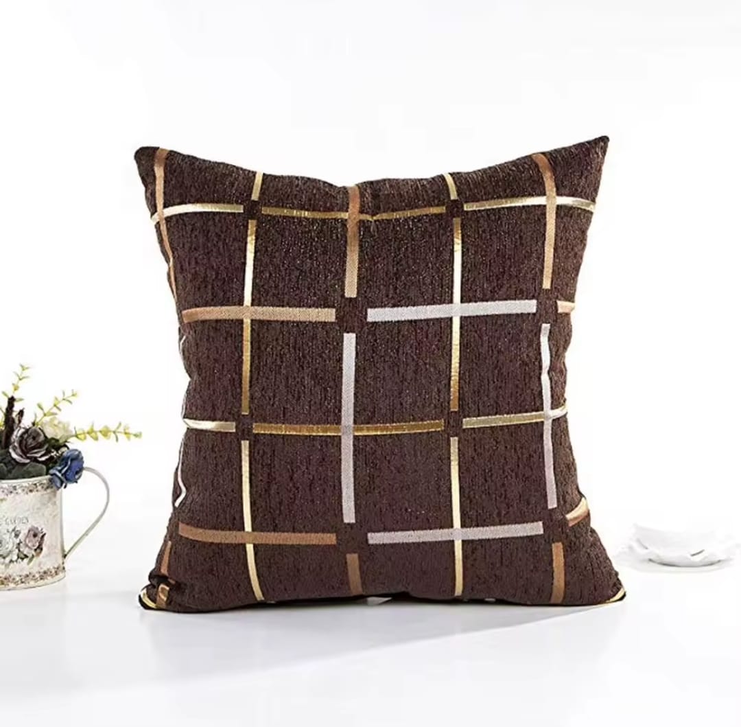 Plaid Bronzing Chenille Cushion Cover 16x16 HZ BEDDING