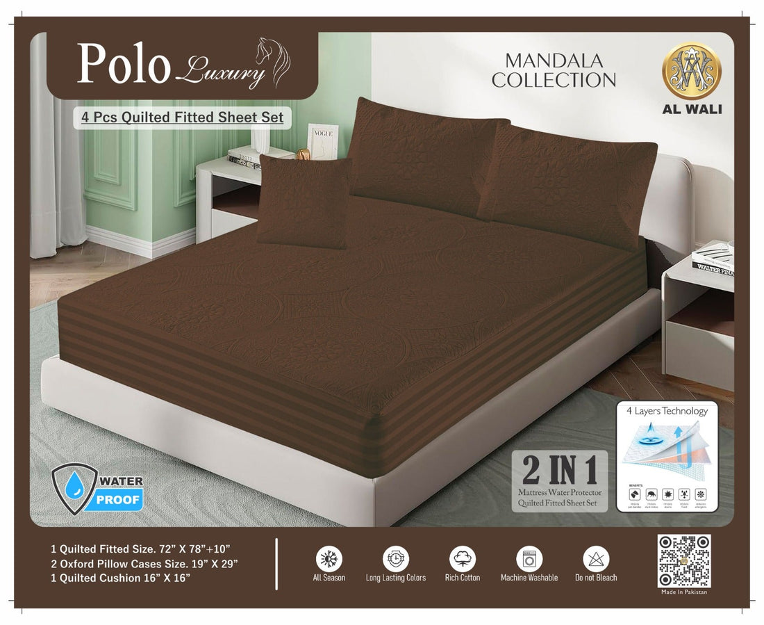 Premium Waterproof Quilted Fitted Bedsheet Set – 4 Pcs with Pillow & Cushion Covers () HZ BEDDING