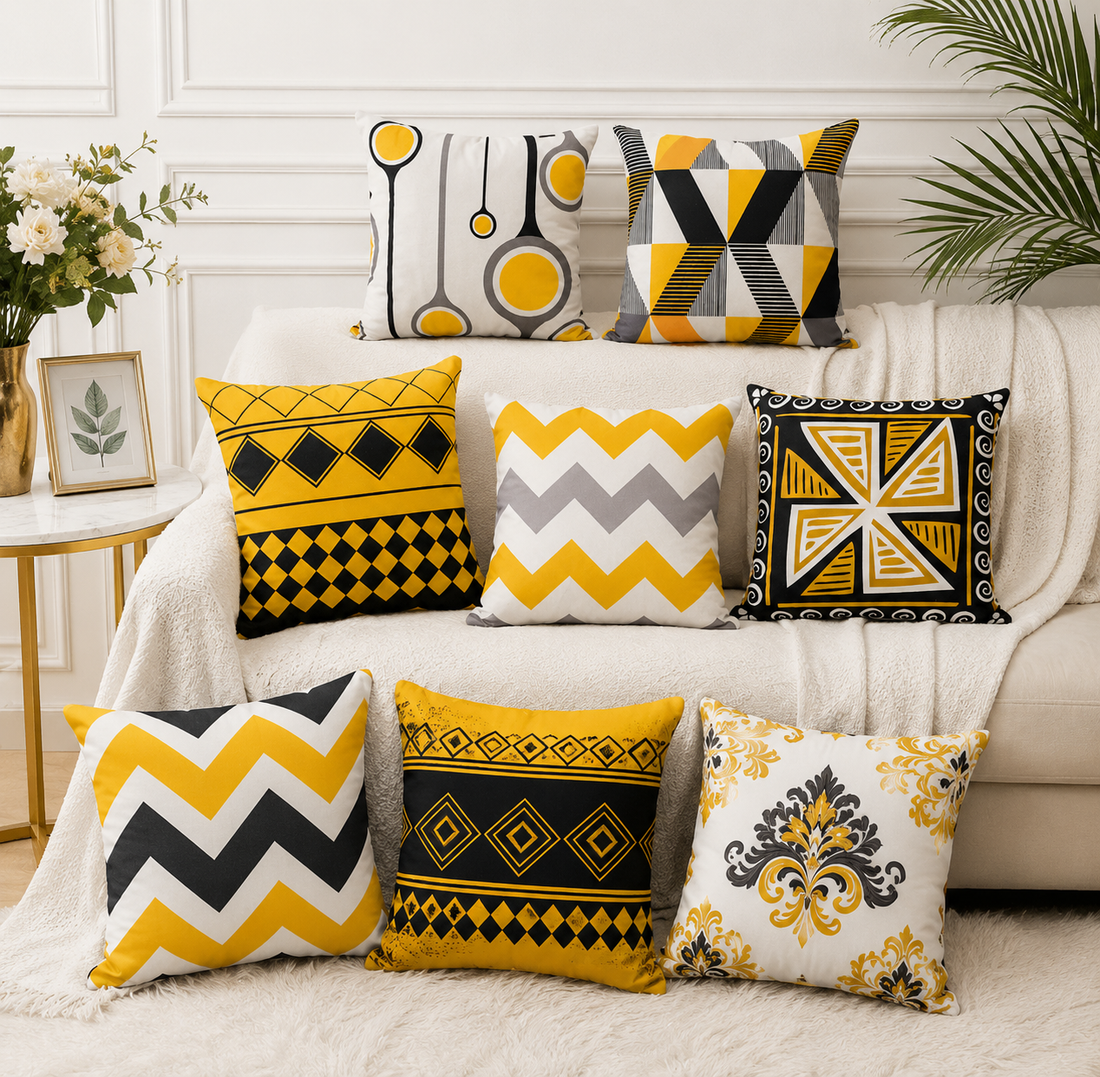 Geometric Yellow Cushion Cover 16x16 HZ BEDDING