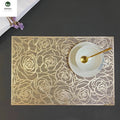 2/4/6/8 Modern Flower  PVC Golden Foil Placemats – Heat Resistant Non-Slip Dining Table Mats HZ BEDDING