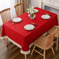 6 Seater Luxury Red Dining Table Cover with Lace Edges – Washable & Durable HZ BEDDING
