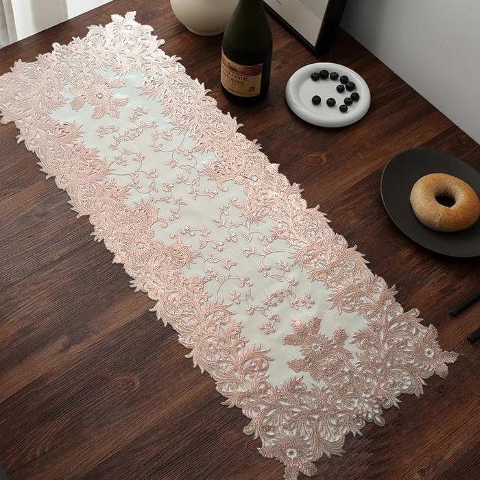 Evevda Gold Small Table Runner 36 in Outdoor Waterproof Vinyl Table Runner | Elegant Plastic Table Runner HZ BEDDING