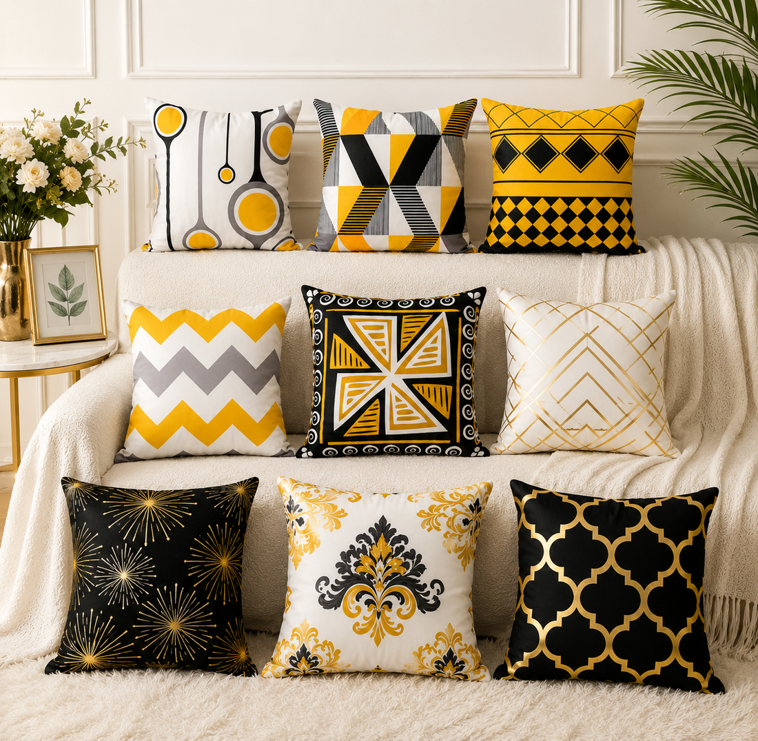 Geometric Yellow Cushion Cover 16x16 HZ BEDDING