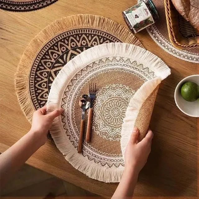 Round Placemat Table Non-Slip Jute Mats for Dining Table Decoration Accessories Kitchen Placemats Coffee Coasters Party Dinner 15x15 inh Click the buy