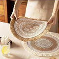 Round Placemat Table Non-Slip Jute Mats for Dining Table Decoration Accessories Kitchen Placemats Coffee Coasters Party Dinner 15x15 inh Click the buy