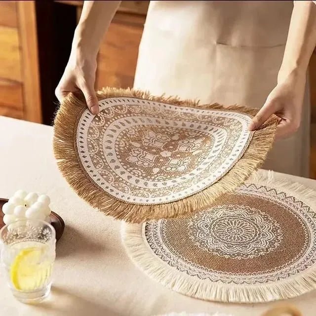 Round Placemat Table Non-Slip Jute Mats for Dining Table Decoration Accessories Kitchen Placemats Coffee Coasters Party Dinner 15x15 inh Click the buy