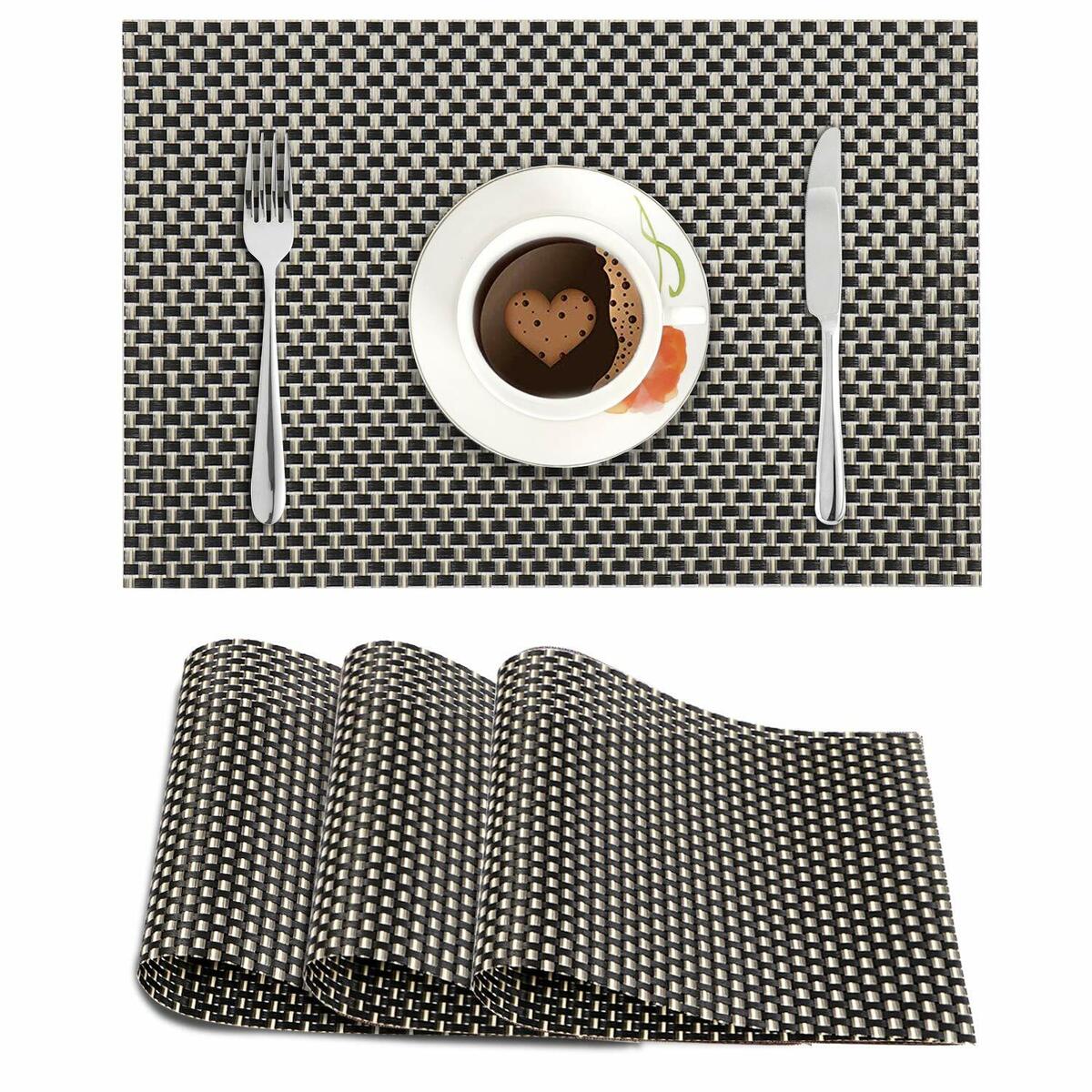 Set of 2/4/6/8pcs Black Check Pvc Placemats, HZ BEDDING