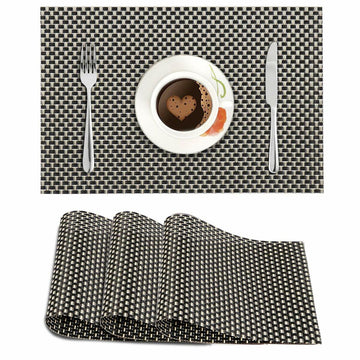 Set of 2/4/6/8pcs Black Check Pvc Placemats, HZ BEDDING