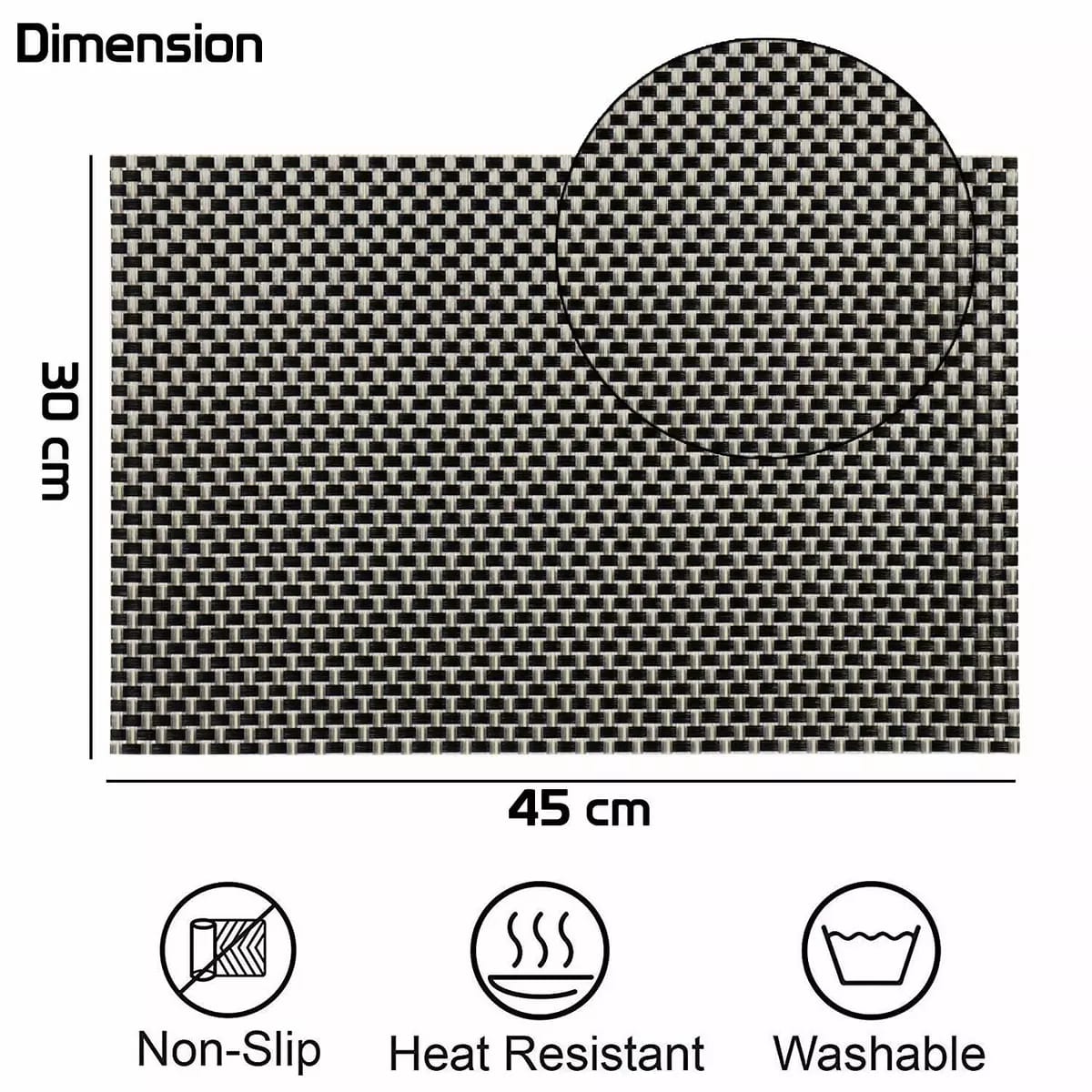 Set of 2/4/6/8pcs Black Check Pvc Placemats, HZ BEDDING
