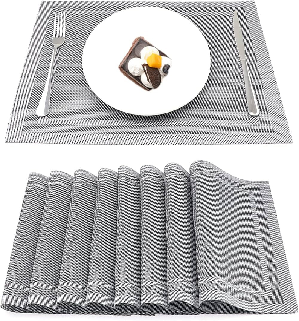 Set of 2/4/6/8pcs Boder Grey Pvc Placemats, HZ BEDDING