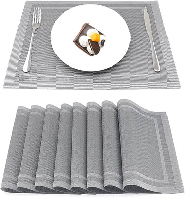 Set of 2/4/6/8pcs Boder Grey Pvc Placemats, HZ BEDDING