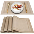 Set of 2/4/6/8pcs Border Beige Pvc Placemats, HZ BEDDING