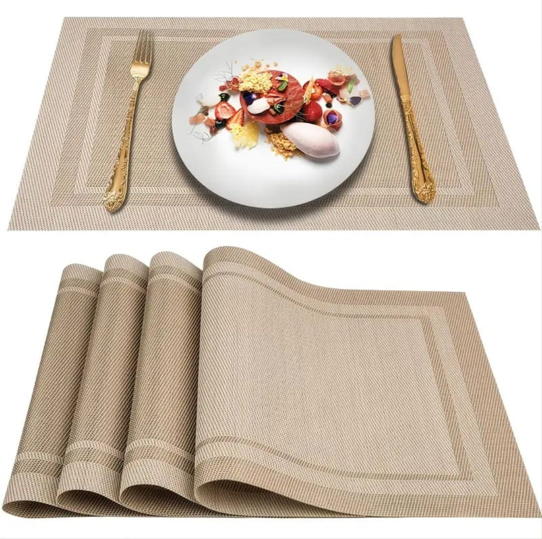Set of 2/4/6/8pcs Border Beige Pvc Placemats, HZ BEDDING