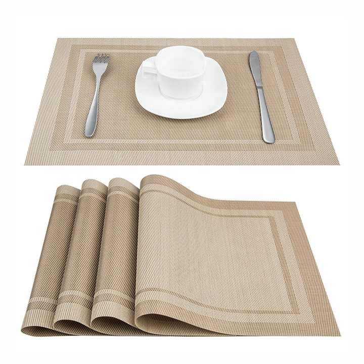Set of 2/4/6/8pcs Border Beige Pvc Placemats, HZ BEDDING