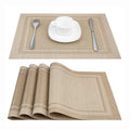 Set of 2/4/6/8pcs Border Beige Pvc Placemats, HZ BEDDING