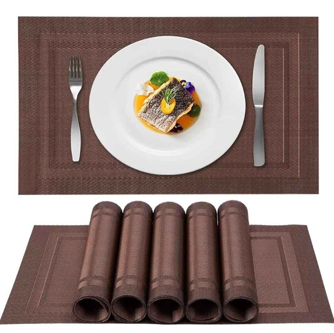 Set of 2/4/6/8pcs Border Brown Pvc Placemats, HZ BEDDING
