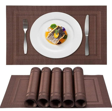 Set of 2/4/6/8pcs Border Brown Pvc Placemats, HZ BEDDING