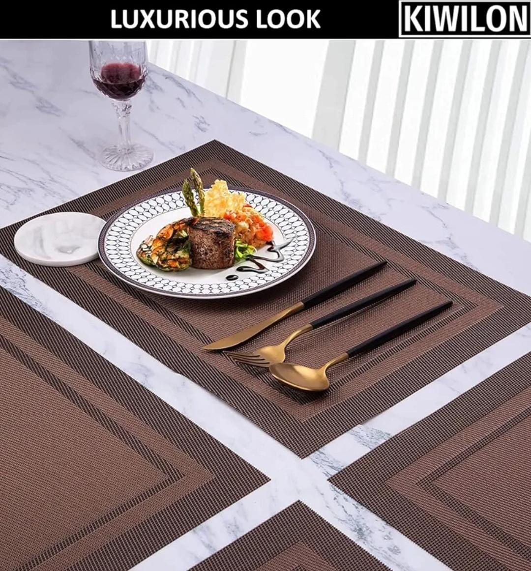 Set of 2/4/6/8pcs Border Brown Pvc Placemats, HZ BEDDING