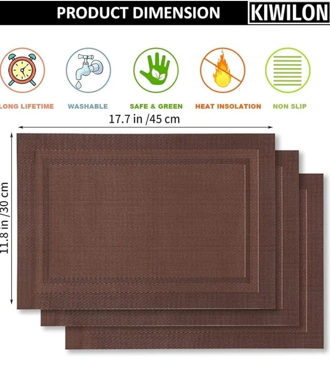 Set of 2/4/6/8pcs Border Brown Pvc Placemats, HZ BEDDING