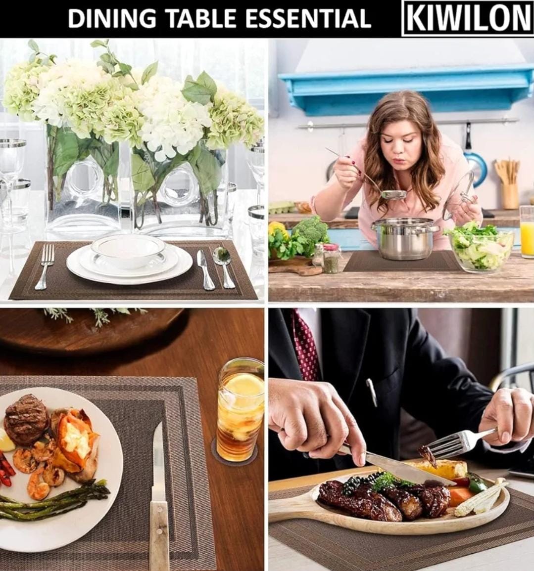 Set of 2/4/6/8pcs Border Brown Pvc Placemats, HZ BEDDING