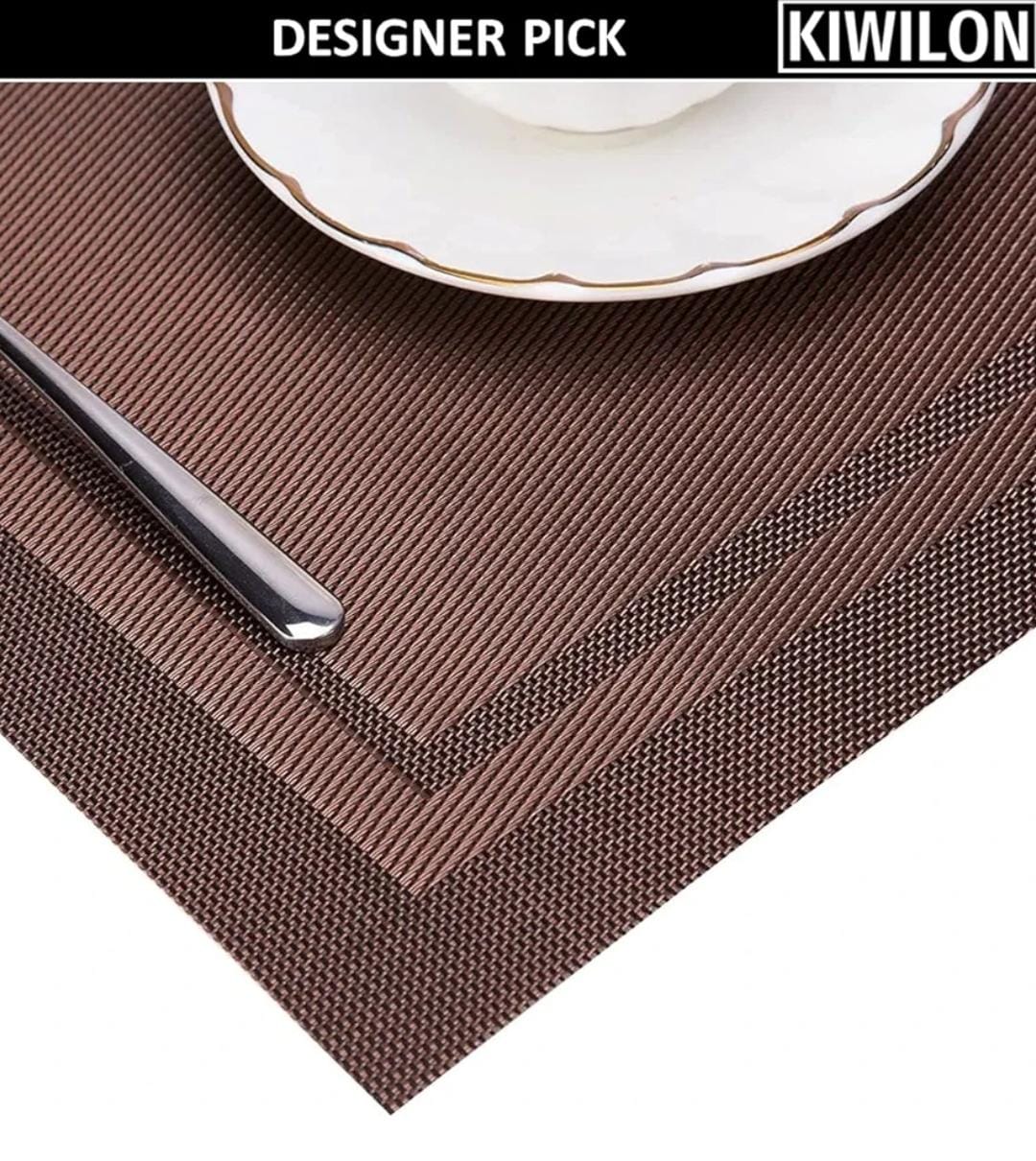 Set of 2/4/6/8pcs Border Brown Pvc Placemats, HZ BEDDING
