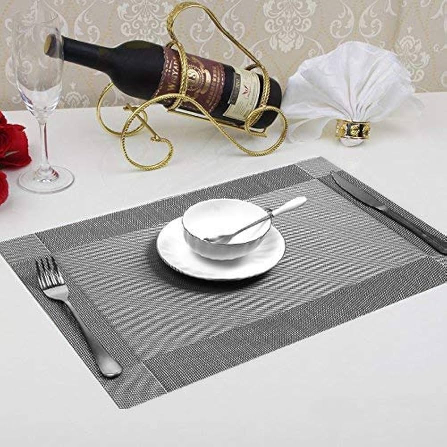 Set of 2/4/6/8pcs Dark Grey Pvc Placemats, HZ BEDDING