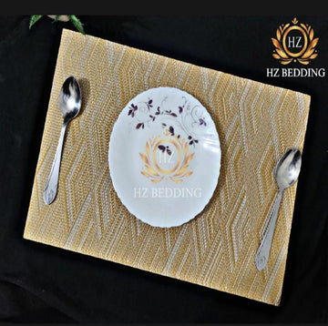 Set of 2/4/6/8pcs Golden Design Pvc Placemats, HZ BEDDING