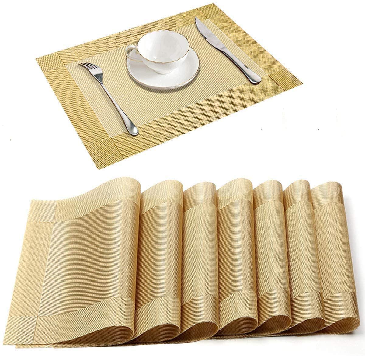 Set of 2/4/6/8pcs Golden Pvc Placemats, HZ BEDDING