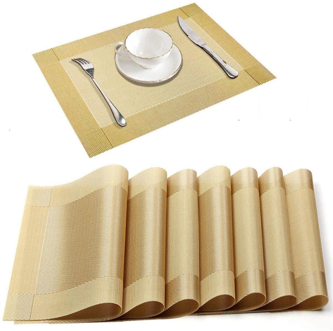 Set of 2/4/6/8pcs Golden Pvc Placemats, HZ BEDDING