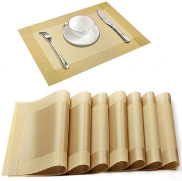 Set of 2/4/6/8pcs Golden Pvc Placemats, HZ BEDDING