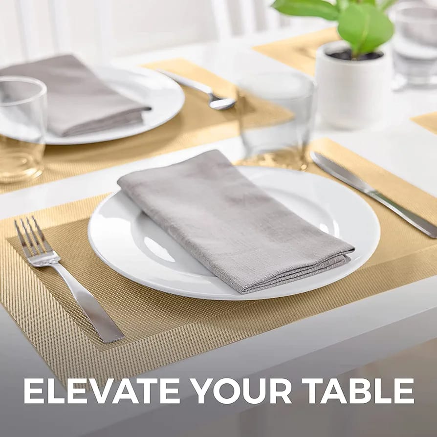 Set of 2/4/6/8pcs Golden Pvc Placemats, HZ BEDDING