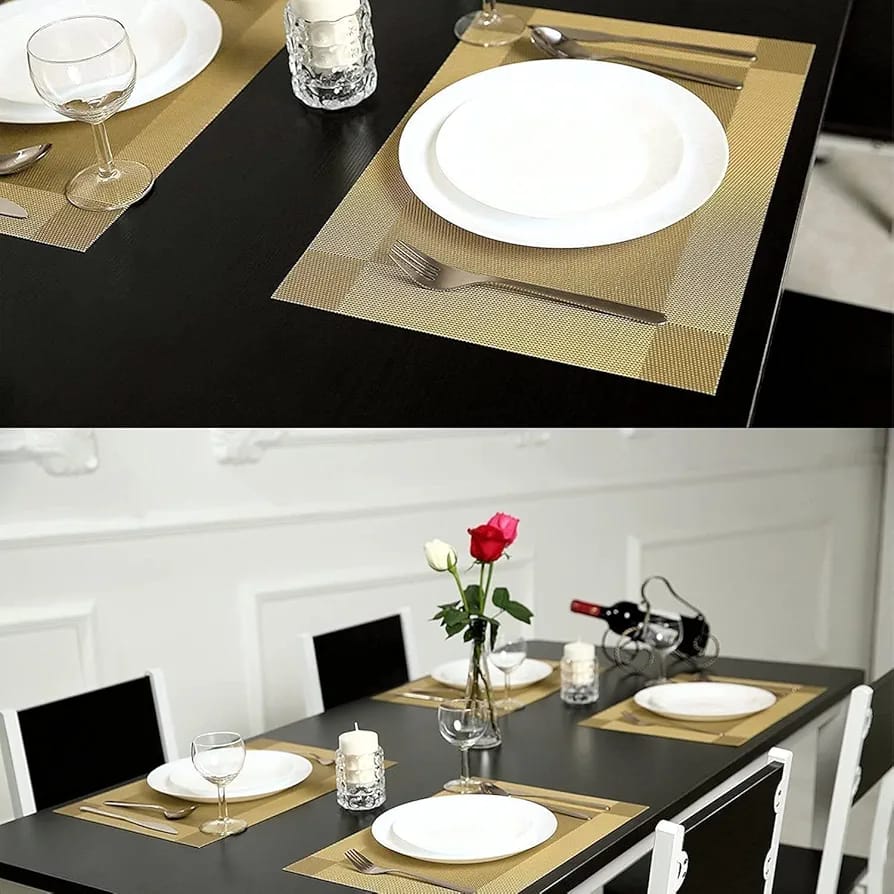 Set of 2/4/6/8pcs Golden Pvc Placemats, HZ BEDDING