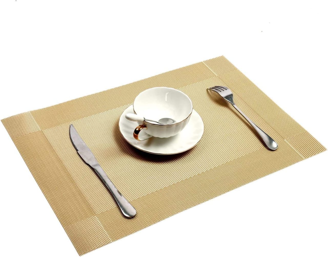 Set of 2/4/6/8pcs Golden Pvc Placemats, HZ BEDDING