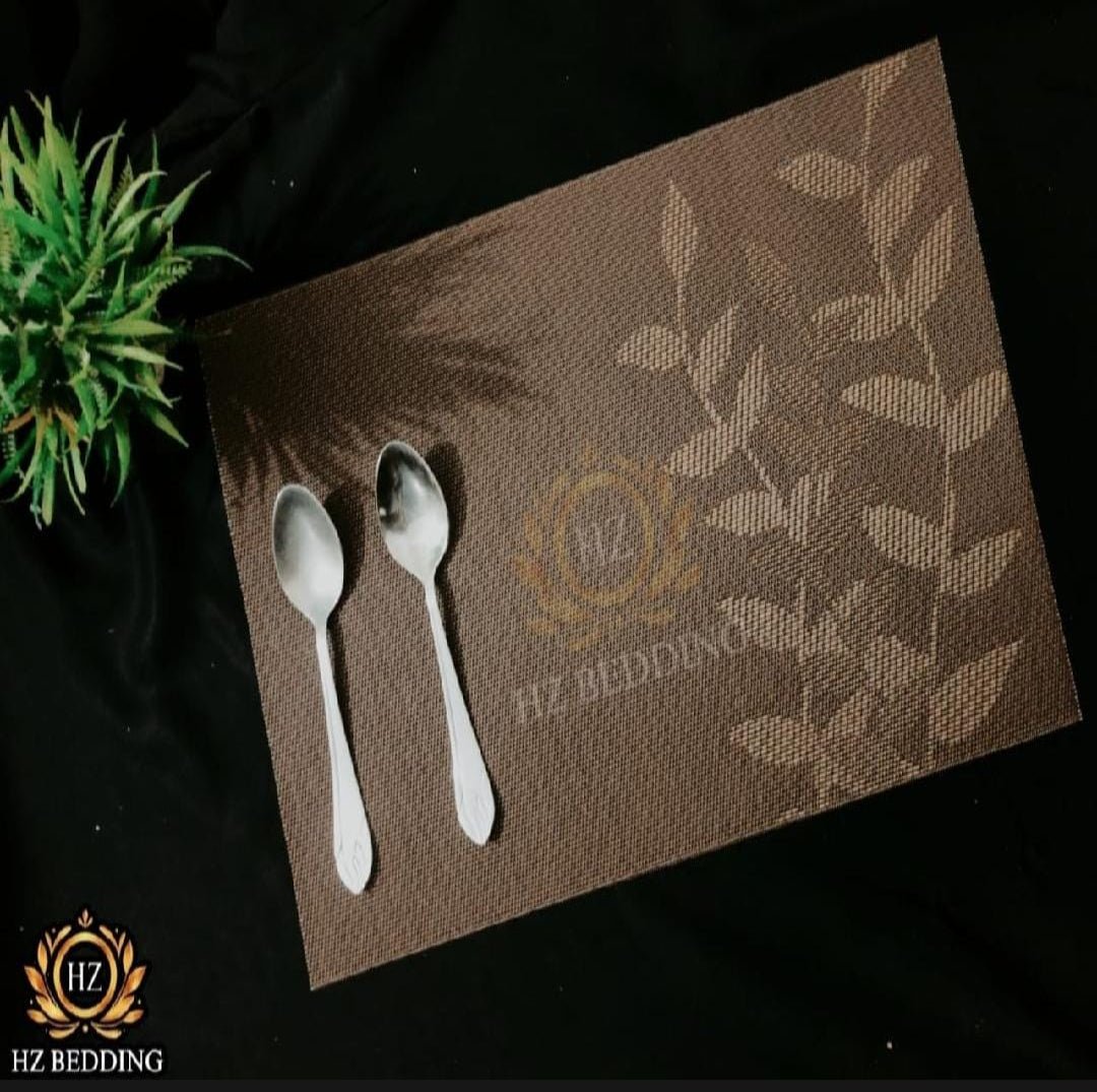 Set of 2/4/6/8pcs Leaf Brown Pvc Placemats, HZ BEDDING