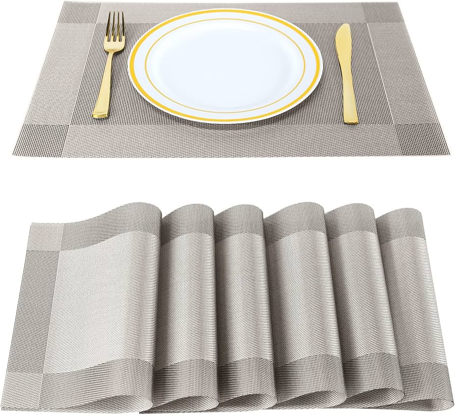 Set of 2/4/6/8pcs Light Grey Pvc Placemats, HZ BEDDING