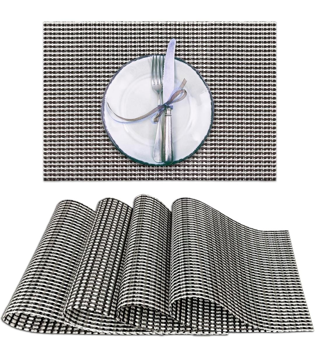 Set of 2/4/6/8pcs New Check Pvc Placemats, HZ BEDDING