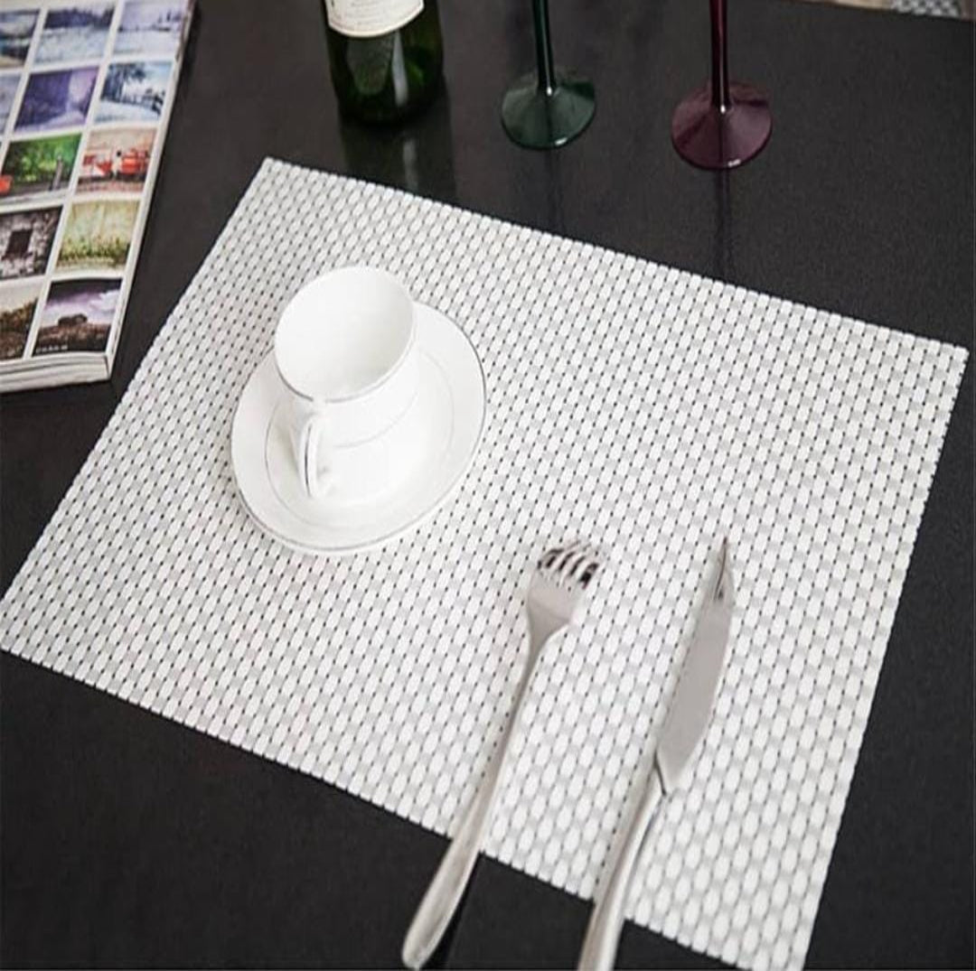 Set of 2/4/6/8pcs White check Pvc Placemats, HZ BEDDING
