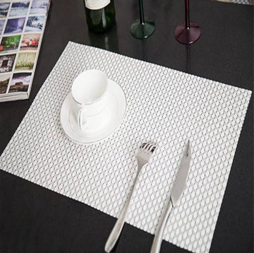 Set of 2/4/6/8pcs White check Pvc Placemats, HZ BEDDING