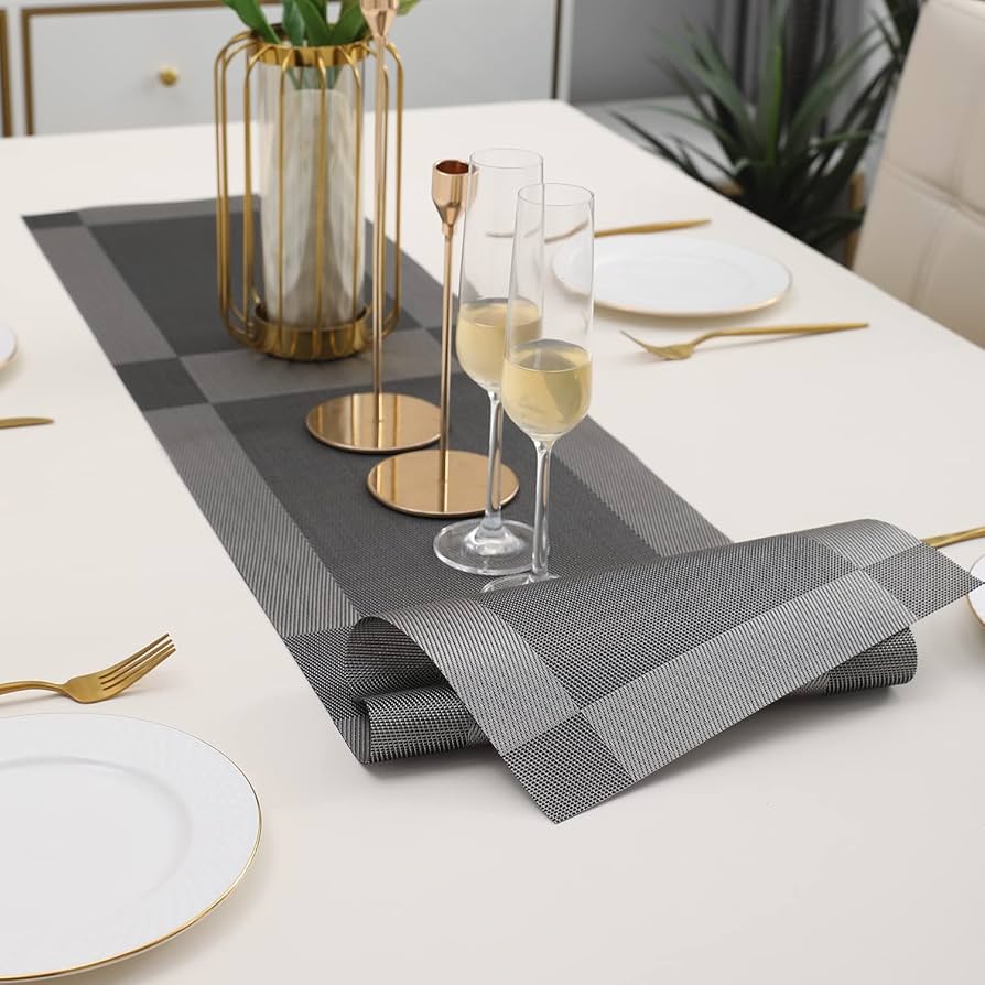 Silver Stripes Design Rectangular Table Runner 12x56inch HZ BEDDING